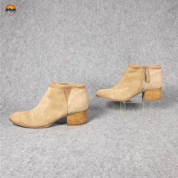 Toms Loren Ankle Booties Beige Suede Leather Side Zip Block Heels Women's Sz 11 - Picture 4 of 10